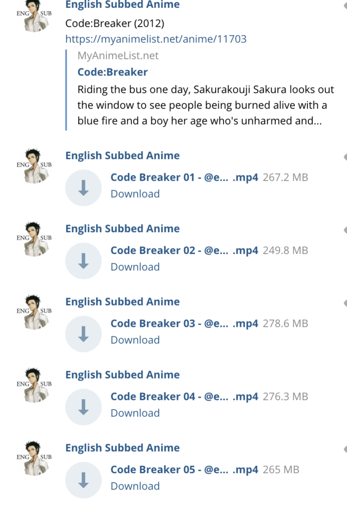 Free Episodes of English Subbed Anime Channel - Telegram Club