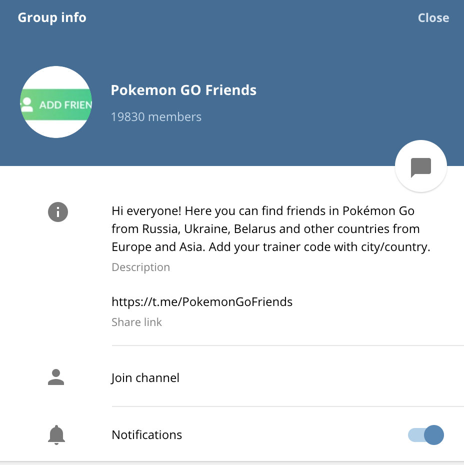 What can I find in the Pokemon GO Friends Telegram group?