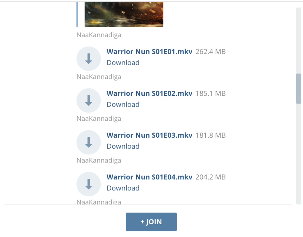 Warrior Nun Netflix Series Free on Telegram streaming from Telegram - This is how the channel looks like